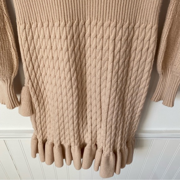 Flat White Anthropologie Tan Cable Ruffle Sweater Dress size XS - Picture 9 of 10